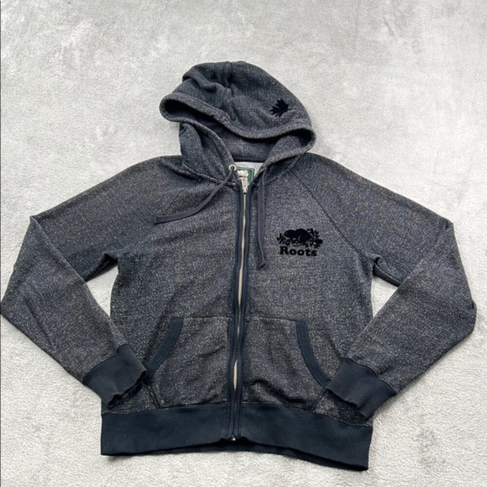 Roots M Gray Cotton Blend Women's Full‎ Zip Up Hoodie